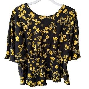 Who What Wear Yellow and Blue Boxy 3/4 Sleeve Blouse Women’s M